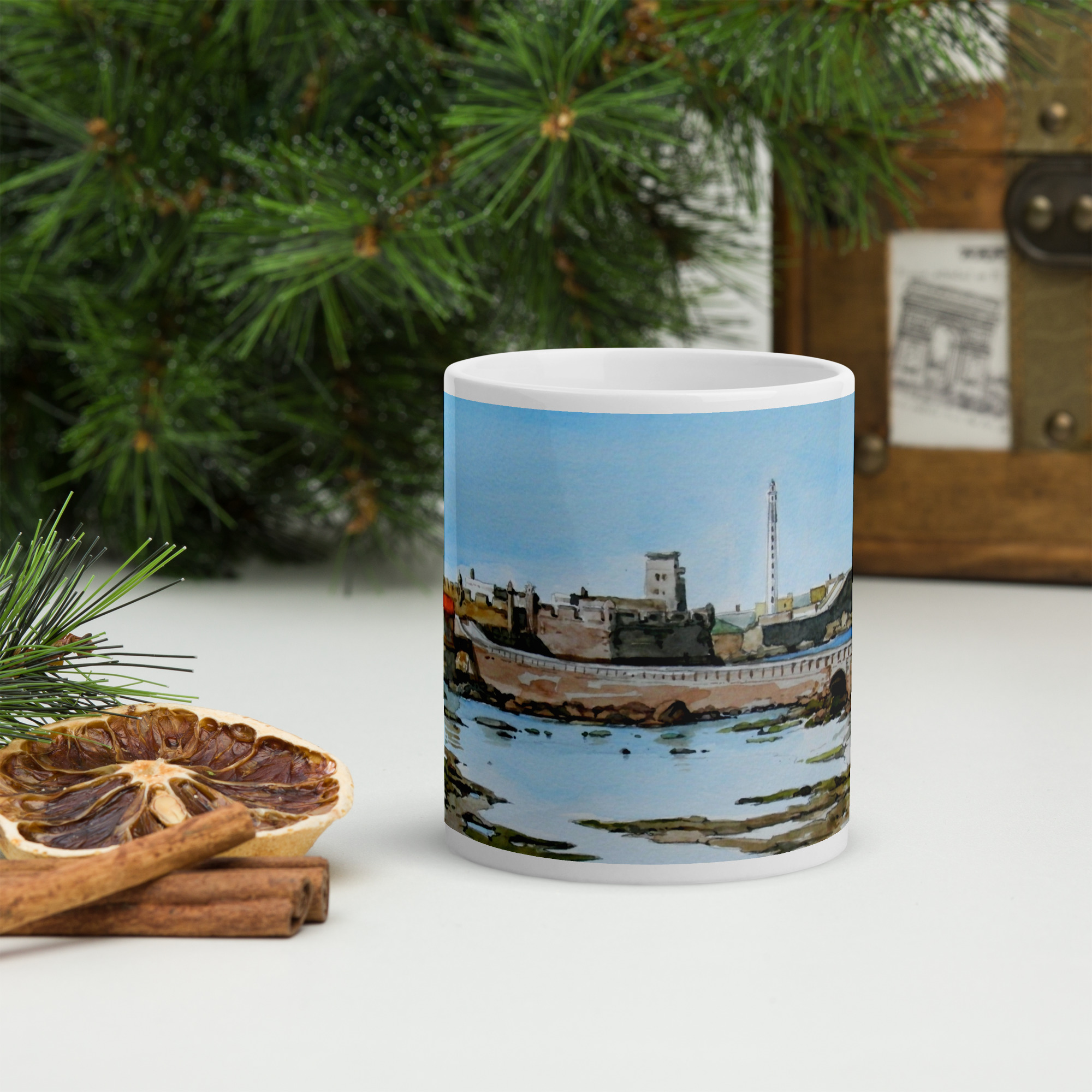 Castillo San Sebastian. Taza blanca brillante - Imagen 2