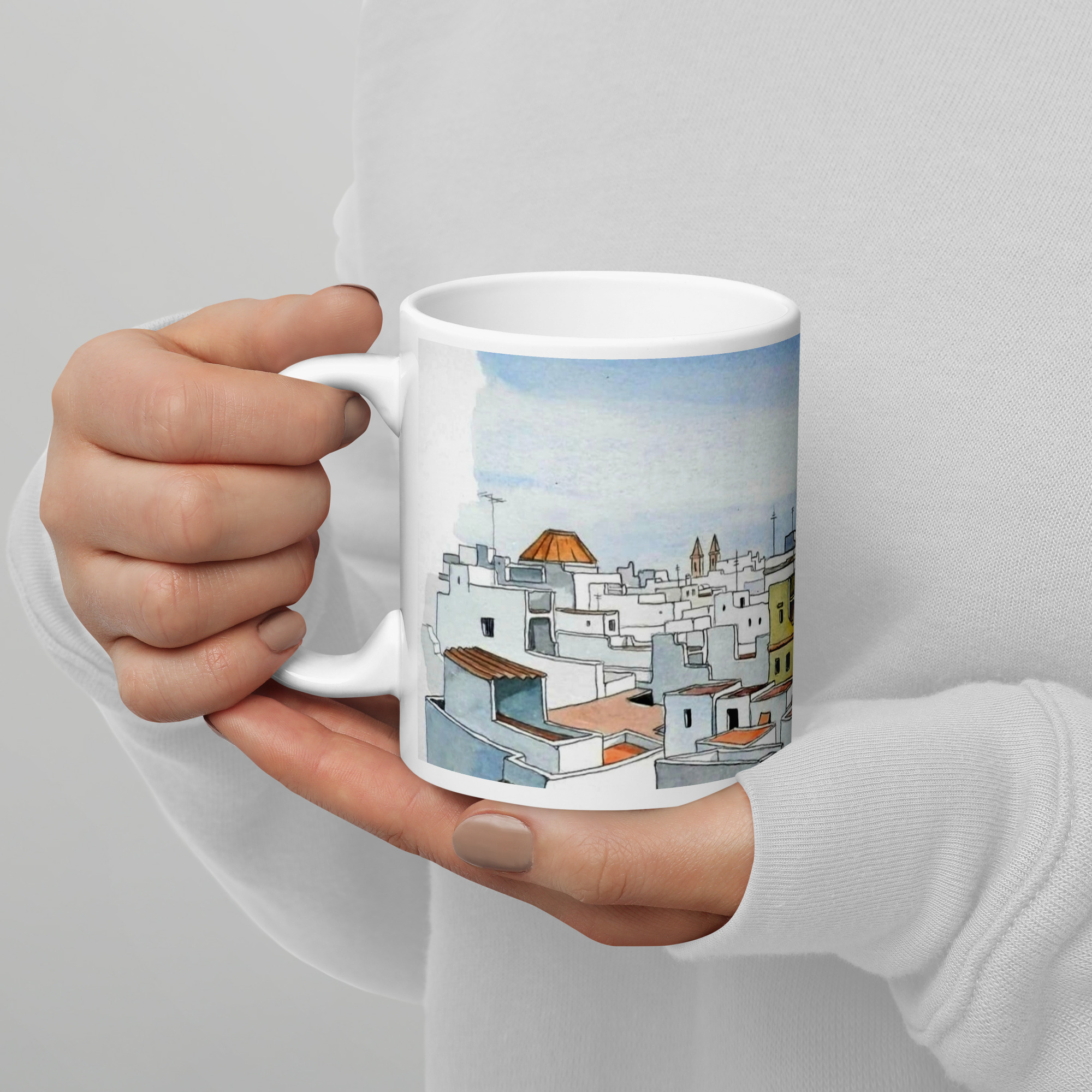 Mercado de abastos y torre Tavira de cádiz. Taza blanca brillante - Imagen 2
