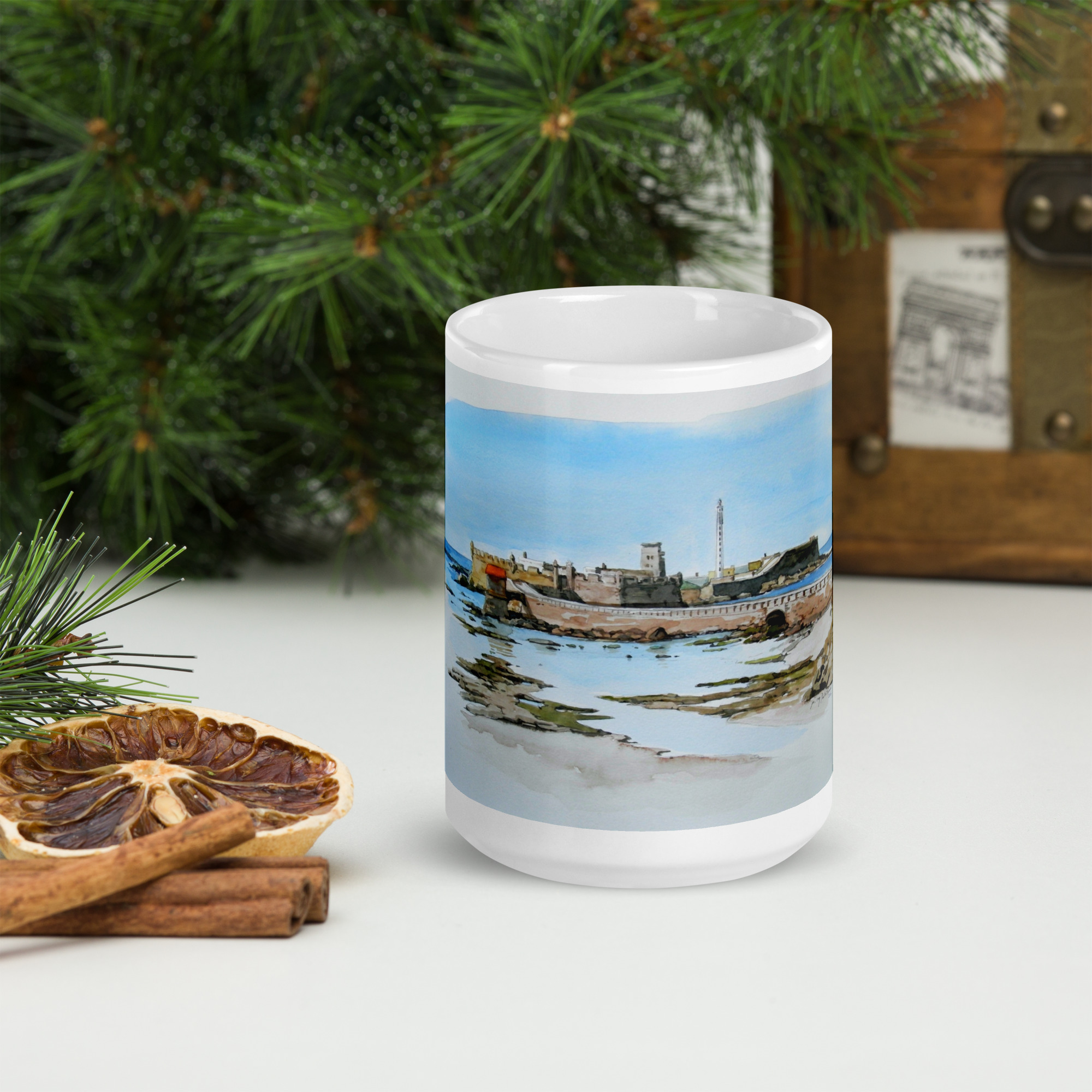 Castillo San Sebastian. Taza blanca brillante - Imagen 4