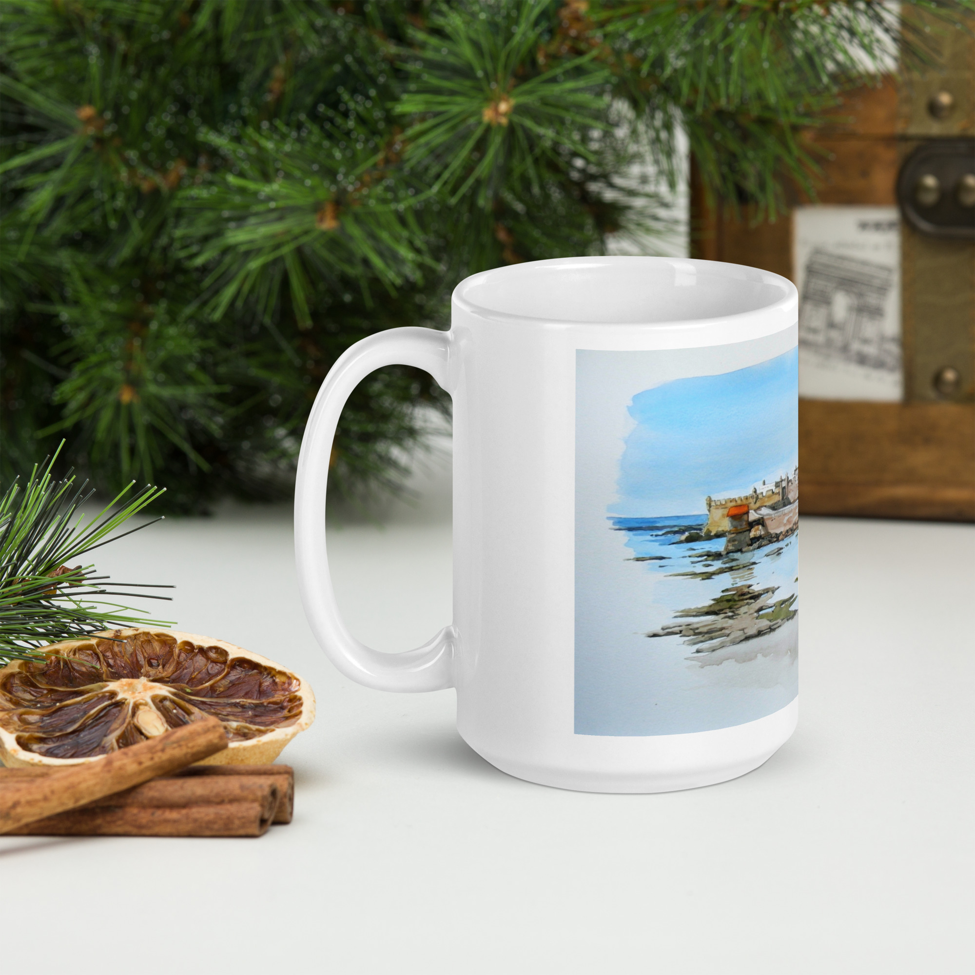 Castillo San Sebastian. Taza blanca brillante - Imagen 3